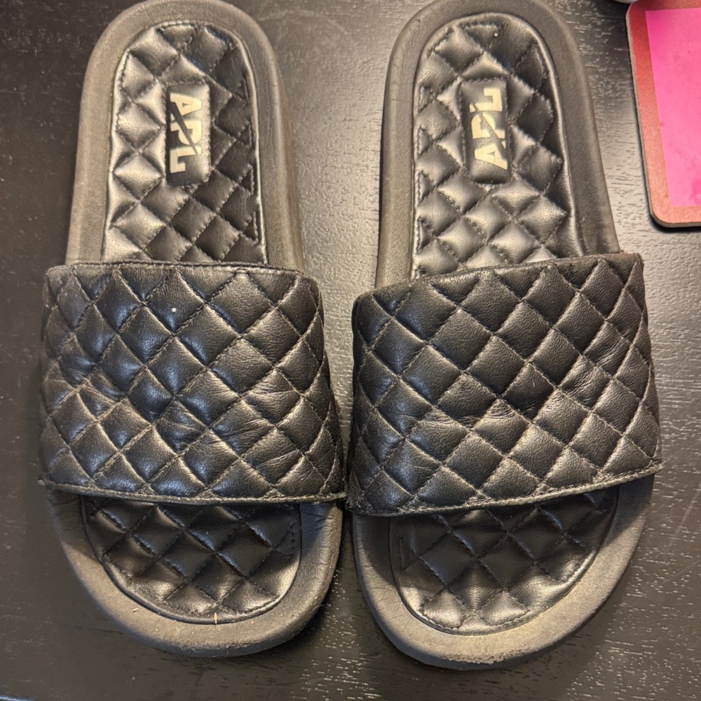 APL Black Quilted Slides, size 8